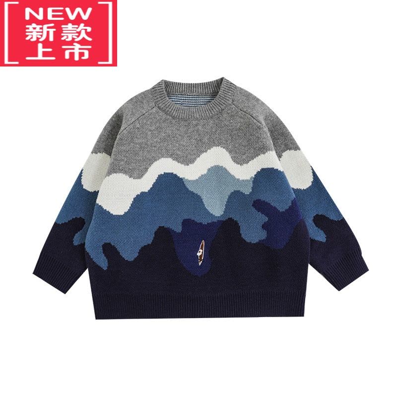 可莉允男童芝麻提花圆领休闲毛衣2022秋冬新款儿童精致刺绣针织衫潮图片