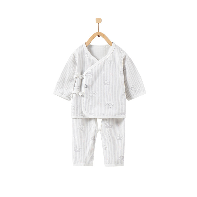 童泰TONGTAI初生儿纯棉开裆和服内衣套装0-3个月宝宝系带上衣裤子两件套婴幼儿通用59cm