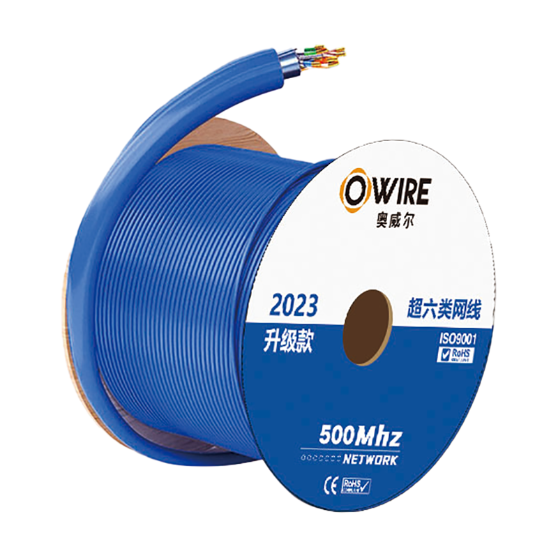 奥威尔(OWIRE) SSKJ-C6A-68BL 0.58mm加粗 蓝 超六类4对非屏蔽网线 305.00 米/卷