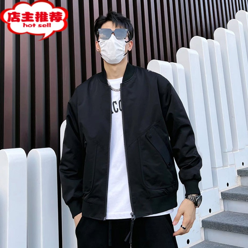 SHANCHAO棒球服男士外套2023春装新款加厚休闲潮牌二棉飞行员夹克绒