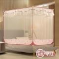 三开方顶拉链蚊帐家用坐床式1.5m床1.8m加密加厚儿童防摔纹账_1_592 1.5m（5英尺）床 清新花季（外撑杆）-枣红全底（弯边）