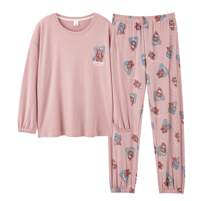 浪莎纯棉睡衣女春秋冬季2025年新款长袖束脚家居服可外穿套装高清大图