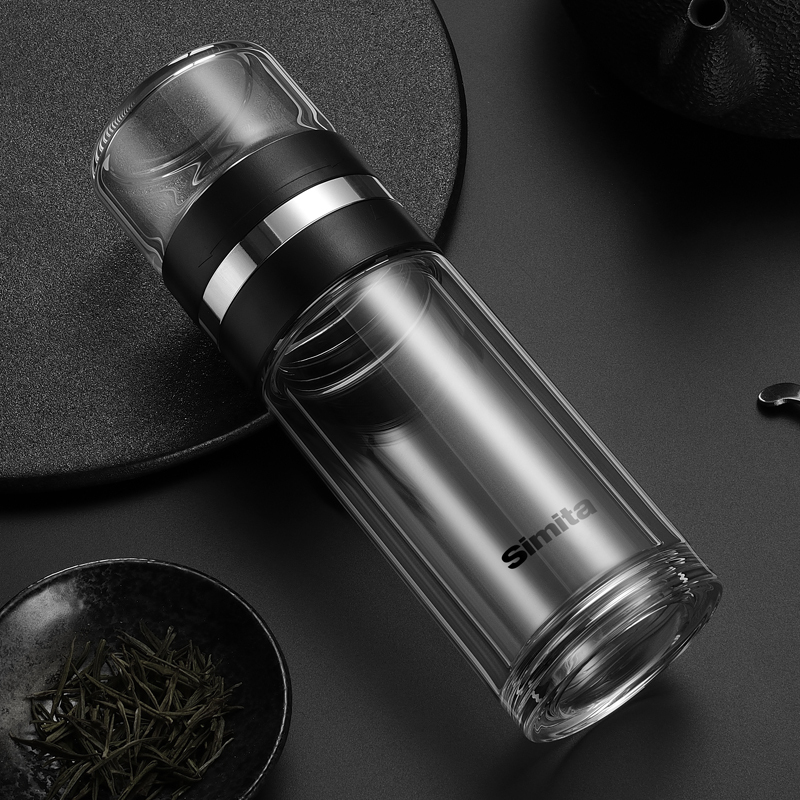 德国simita茶水分离泡茶杯双层玻璃杯男士高档透明水杯子定制logo
