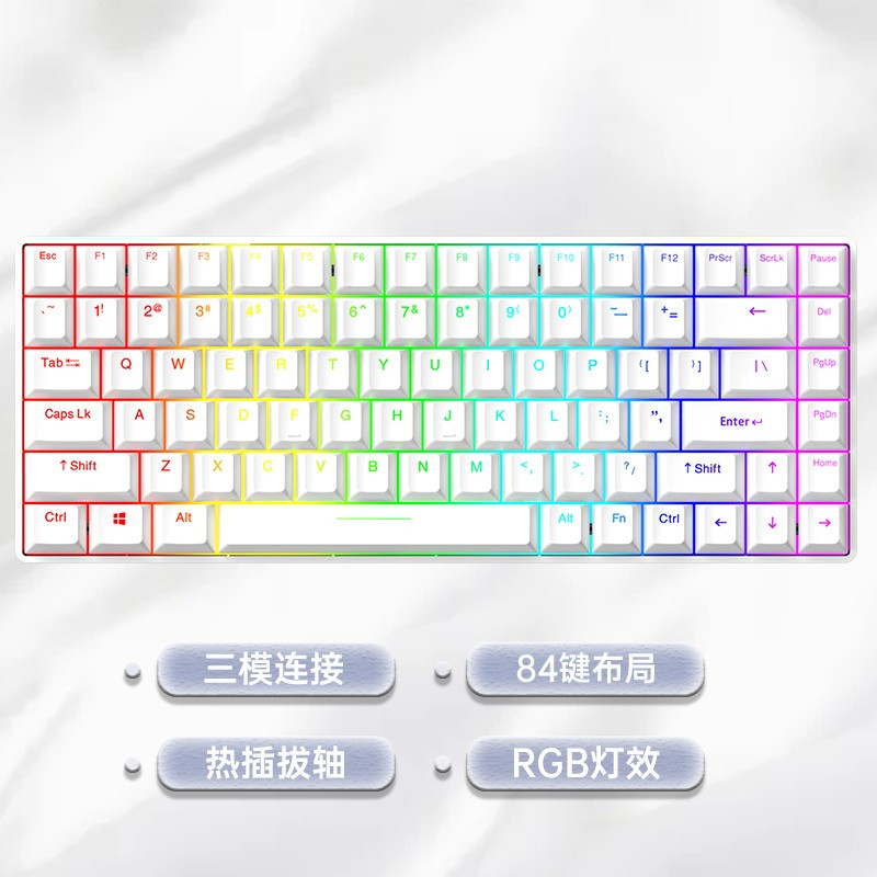 达尔优 A84 机械键盘 三模热插拔键盘 游戏键盘 PBT键帽 全键可换轴 RGB A84纯白版-三模