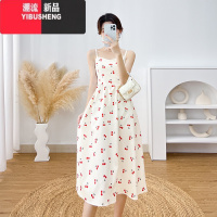 YIBUSHENG森系气质小个子樱桃吊带裙女装法式甜美收腰碎花连衣裙外搭罩森 XL 樱桃碎花吊带裙