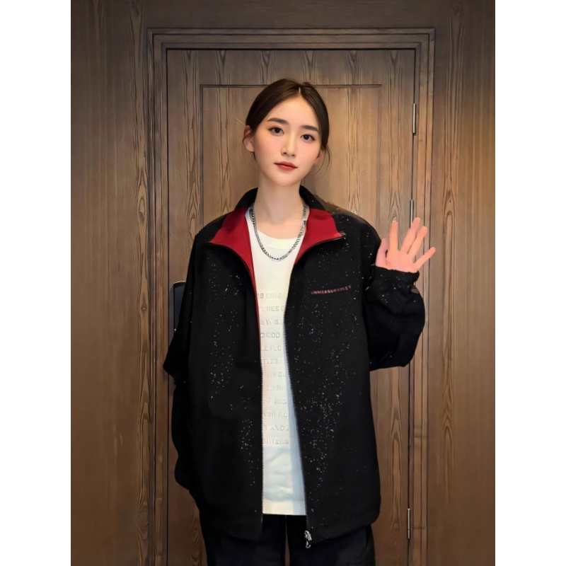 满天星两面穿情侣夹克男女同款春秋季防风时尚百搭条纹冲锋衣外套