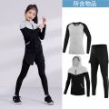 儿童跑步训练服女童运动速干衣打底裤篮球舞蹈瑜伽跑步健身服套装_1_606 24码 灰色三件套B