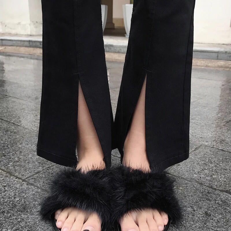 黑色微喇九分裤夏季2018新款女裤高腰裤子学生chic风喇叭裤女春秋