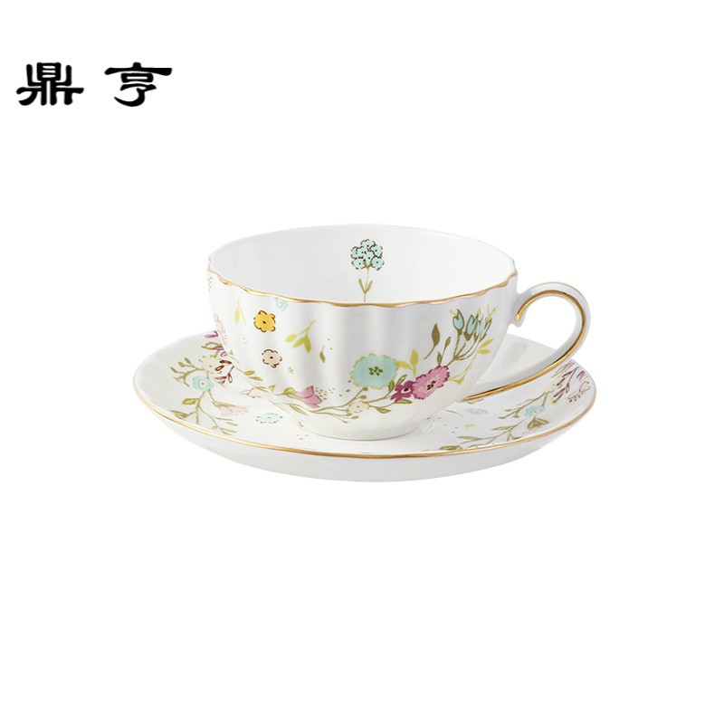 鼎亨 小蓝 高骨瓷咖啡杯碟田园风陶瓷英式红茶杯套装带碟少女心