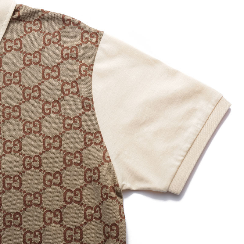 古驰 gucci 男士米色/乌木色双g提花短袖polo衫682015 xjd1f