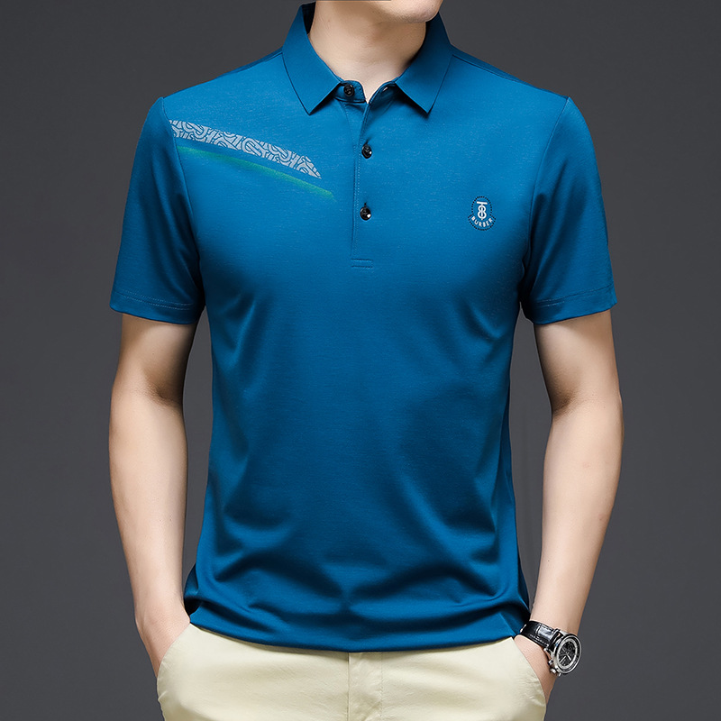 23夏季男士韩版修身polo衫 工作服可定新款简约薄款翻领短袖t恤男高清大图