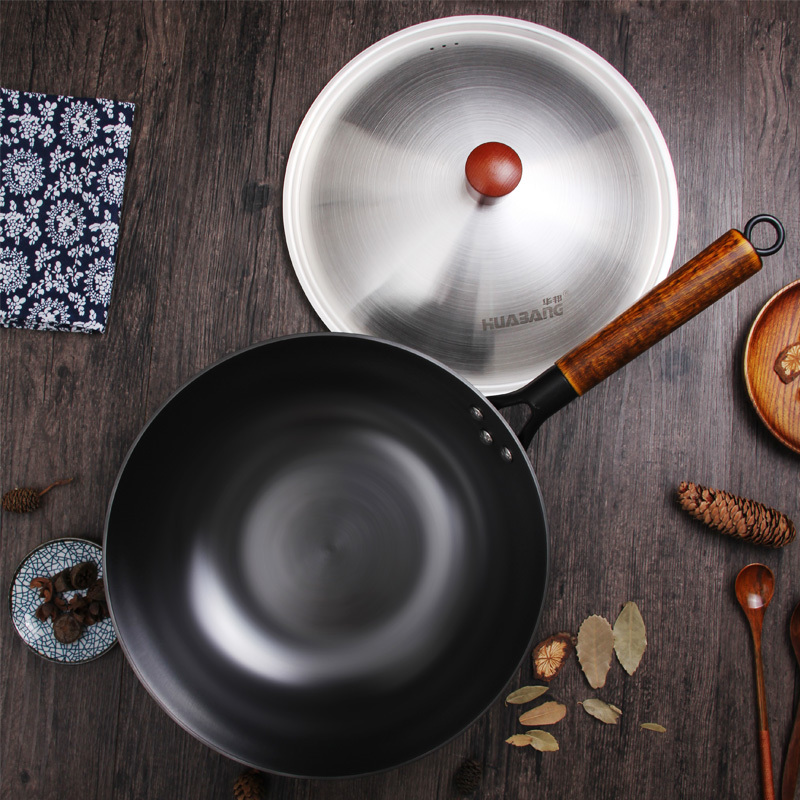 华邦hbzgw34p炒锅铸铁锅中国味老铁锅无涂层不易粘不锈平底锅家用炒菜