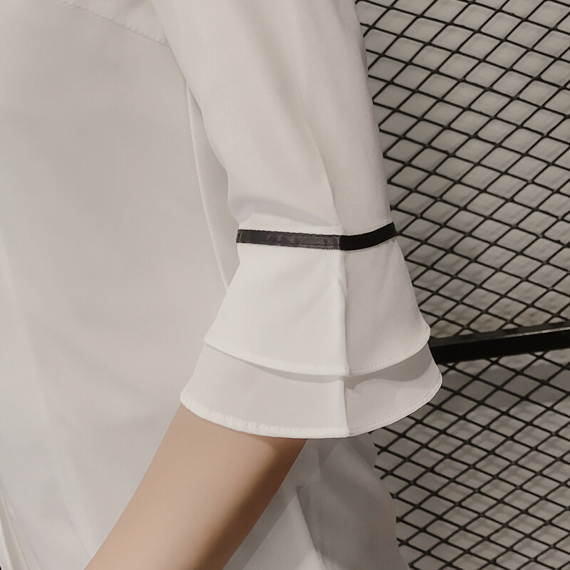 短袖白衬衫女2018夏季新款职业装女喇叭袖上衣女七分袖衬衣女中袖
