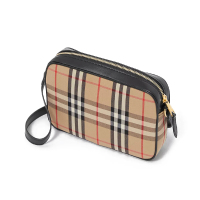 预订 BURBERRY 博柏利 小号 Vintage 格纹拼皮革相机包 单肩包 斜挎包8020725
