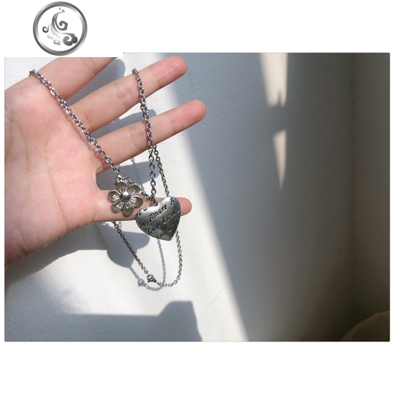 土酷少女心项链星球桃心vintage复古蹦迪ins繁星锁骨链秋冬毛衣链 84桃心花朵一条总长50cm