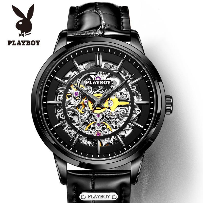 花花公子playboy手表欧美品牌全自动机械表男士真皮表带防水新款腕表