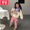 可莉允陈大猪女童裤子加绒秋冬2022新款休闲保暖束脚裤儿童加厚运动裤潮保暖裤 韩粉色 130码