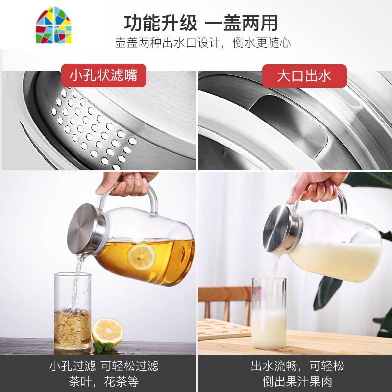 玻璃冷水壶可高温家用超大容量凉白开水杯泡茶壶客厅轻奢水具套装 FENGHOU 1.8L+2个玻璃杯高清大图