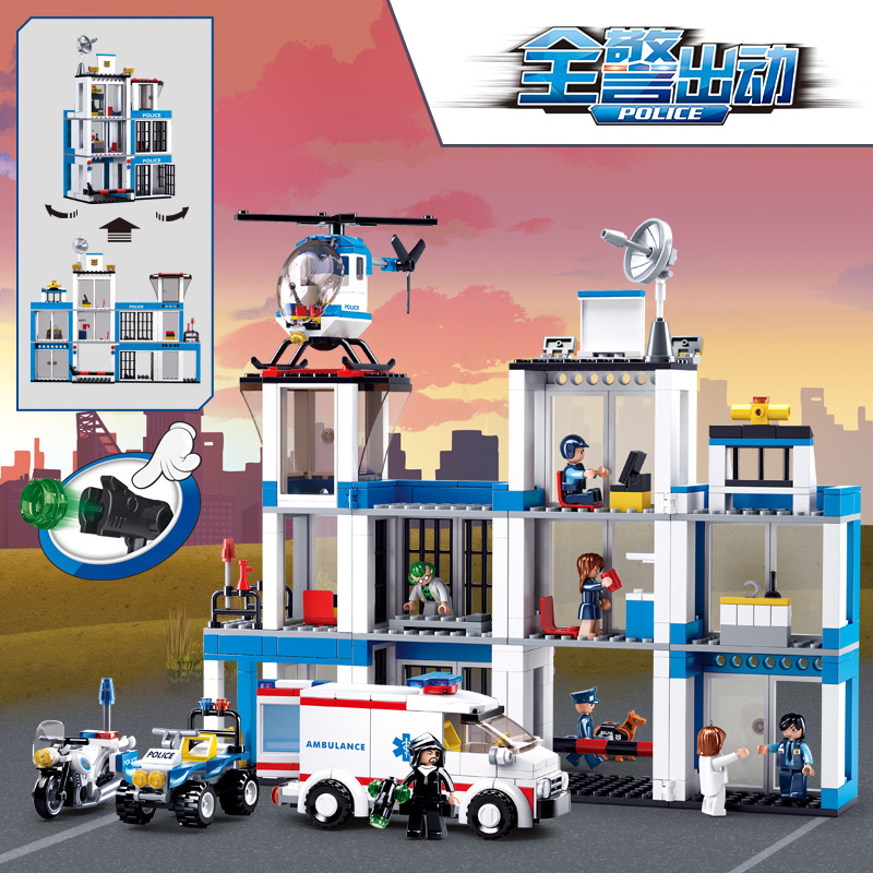 兼容乐高警察局3城市警察特警指挥车拼装积木儿童玩具610岁警察总局