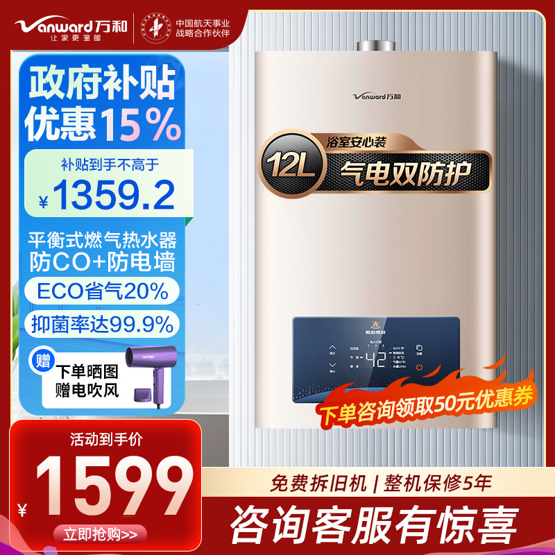 万和 二级能效 12升平衡式燃气热水器液化气恒温 可装浴室 主动防CO中毒 ECO节能JSG24-WE3W12