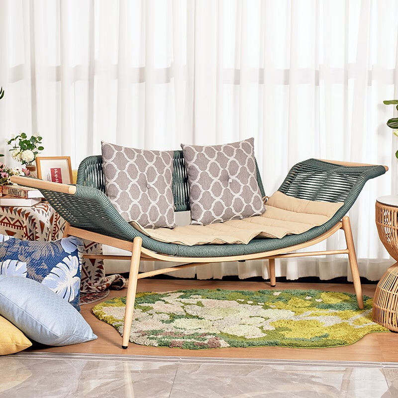 紫叶檀花贵妃椅阳台躺椅藤沙发单人小户型卧室家用简约民宿贵妃榻 加高贵妃椅-幽空蓝