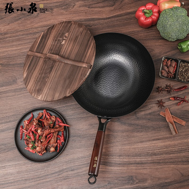 张小泉炒锅 锅具 无涂层锅具真不锈精铁炒锅燃气专用炒菜锅 铁锅 C30240100匠艺老铁锅 32cm高清大图