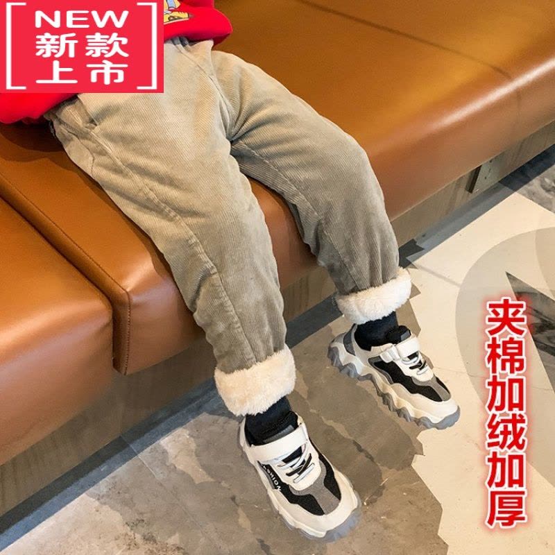 可莉允男童加绒裤子秋冬款儿童加厚夹棉裤条绒宝宝灯芯绒保暖裤小童装潮图片