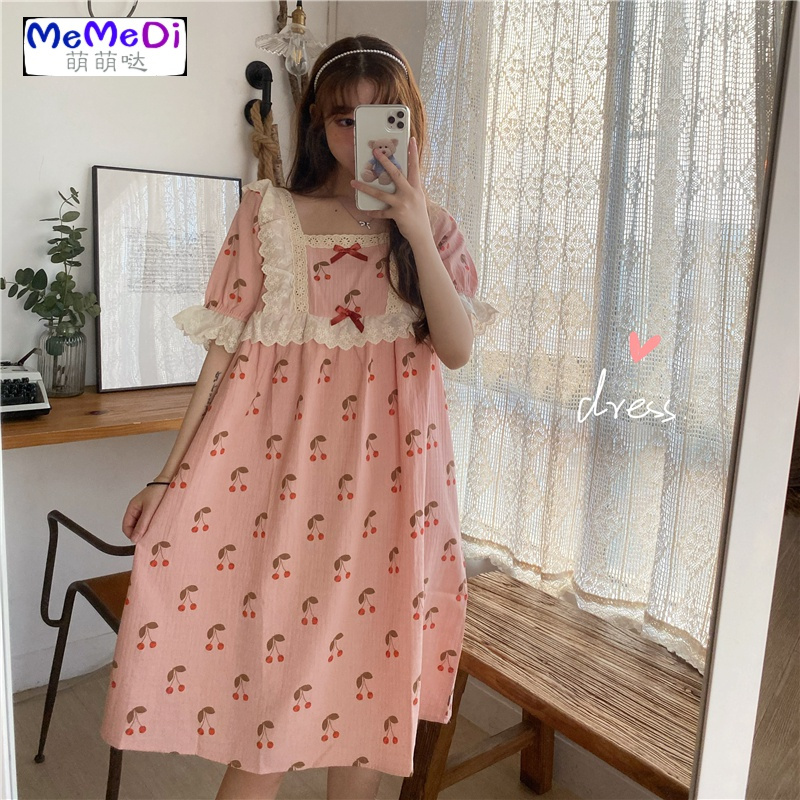 2020夏季新款韩版甜美夏天方领蕾边睡裙睡睡裤居服套装女