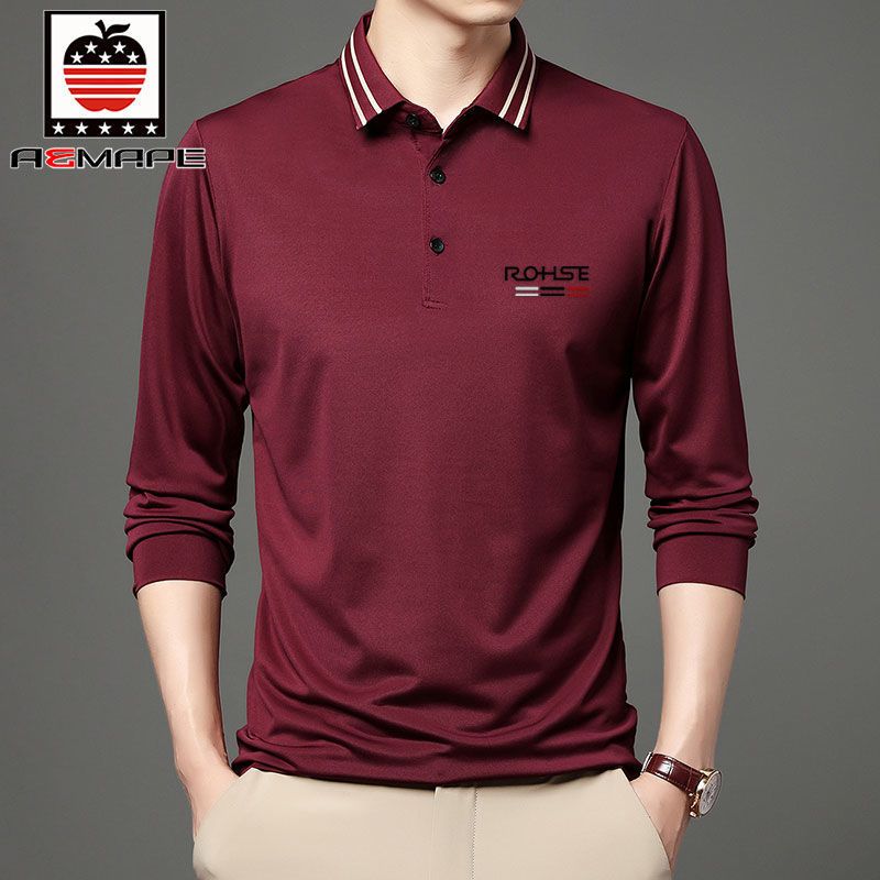 爱曼普新款含棉男士polo衫时尚条纹领纯色百搭休闲长袖薄款T恤男