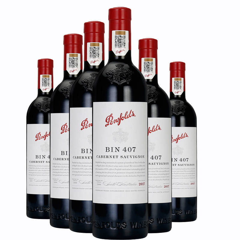苏宁超市自营 澳洲原瓶进口 奔富bin407赤霞珠红葡萄酒 木塞 整箱装