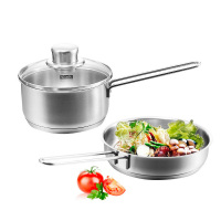 德国菲仕乐/Fissler 两件组套装带玻璃盖礼品套锅 不锈钢奶锅煮锅炖锅煎锅 多用途304不锈钢燃气灶电陶炉电磁炉通用