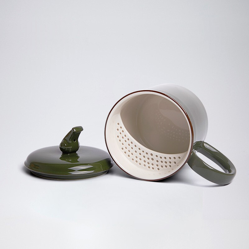 恒福 兵壶自在杯军绿色自带茶隔茶滤居家办公泡茶杯陶瓷整套茶具礼盒 恒福军杯