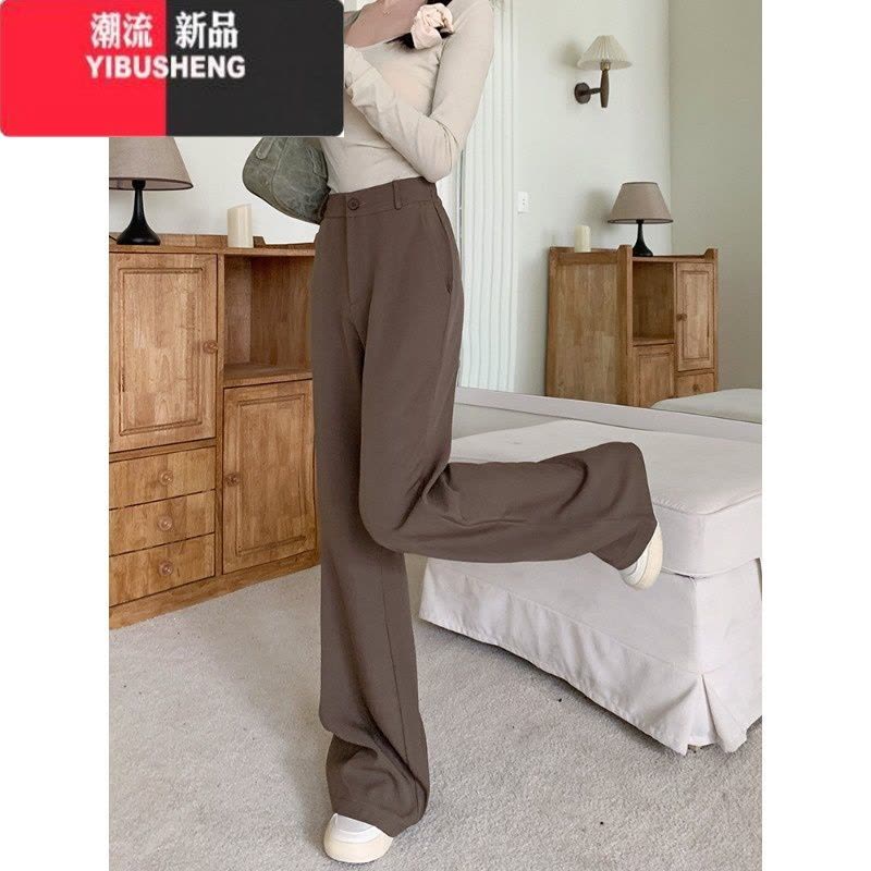 YIBUSHENG简约百搭西装微喇叭裤休闲裤女春季高腰显瘦拖地裤长裤子图片
