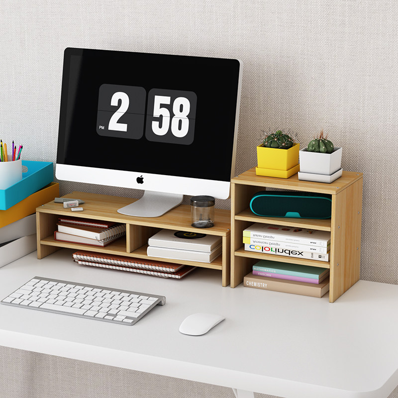 电脑显示器屏增高架底座桌面键盘整理收纳置物架托盘支架子抬加高 双层隔断+三层-胡桃色