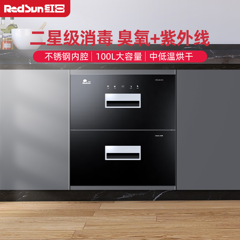 红日(RedSun)消毒柜二星级消毒家用消毒机嵌入式消毒柜上下双层独立消毒100L容量RTD100-DF1