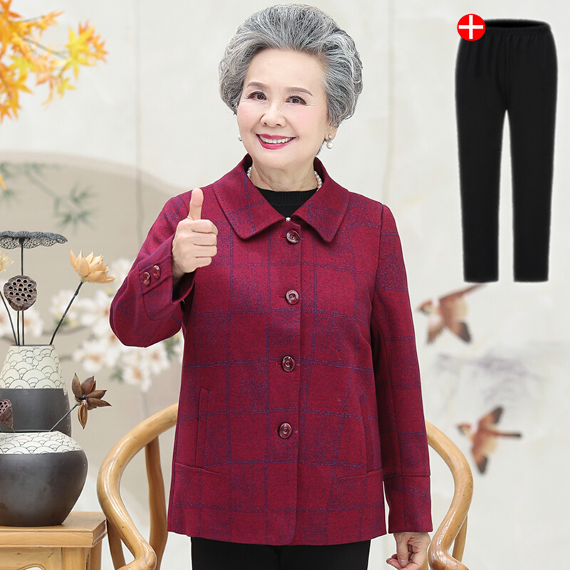 迪鲁奥（DILUAO)中老年人女装秋装外套奶奶装春秋装胖太太衣服老年人60-70岁宽松妈妈 L建议70-90斤 红色(上衣+裤子)
