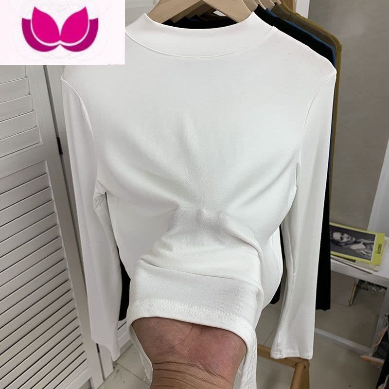 七斓欧货半高领款纯色大码内搭长袖打底衫t恤女显瘦百搭洋气上衣图片