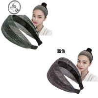 JiMi遮白发头箍透气宽边发箍成人压发带韩版发卡女压碎发头饰简约时尚 孔雀蓝+蓝色宽8cm)纱线款发箍F022