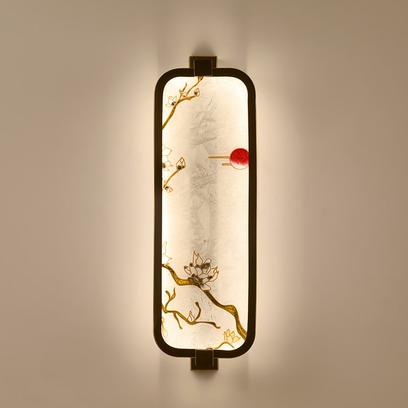 轩尼雅新中式珐琅彩全铜卧室壁灯现代客厅灯具中国风禅意茶室床头墙壁
