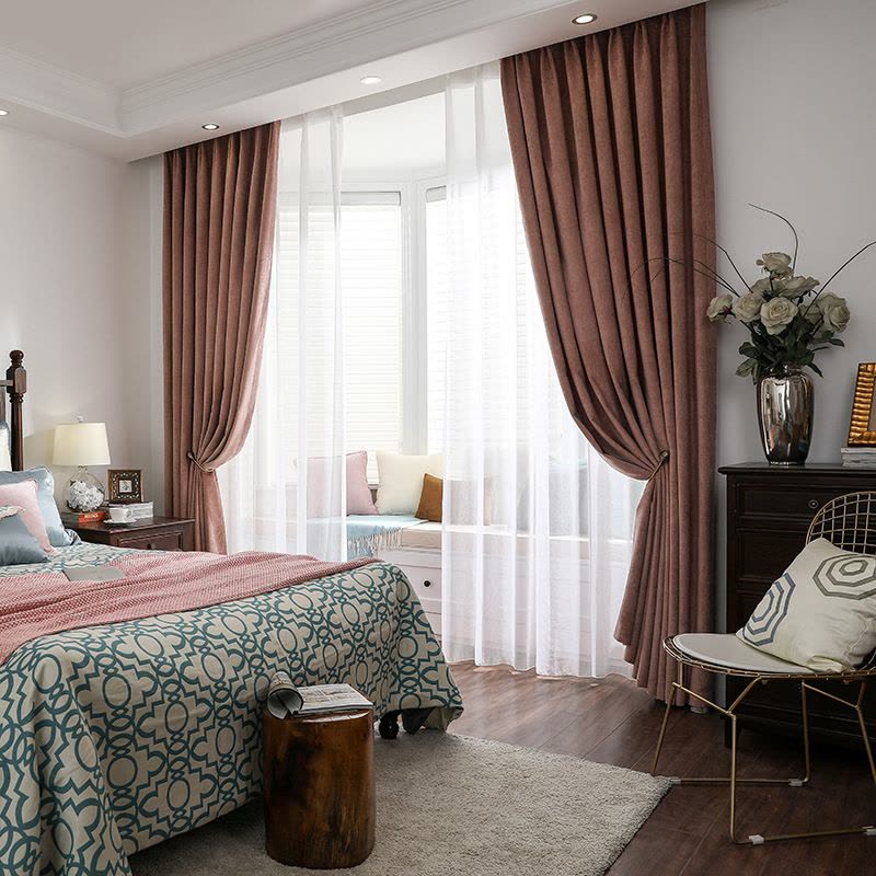 幸福派 遮光窗帘北欧简约现代轻奢挂钩窗帘打孔窗帘雪尼尔窗帘飘窗客厅帘子遮阳布拼色儿童房窗帘轻奢卧室挂钩纯色窗帘图片