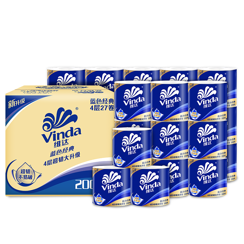 维达 VINDA V4073-B 蓝色经典卷纸4层 200g27卷-箱装