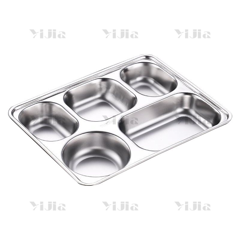 翌嘉YJ40625039 201不锈钢分格餐盘食堂中式饭盘 深五格高清大图