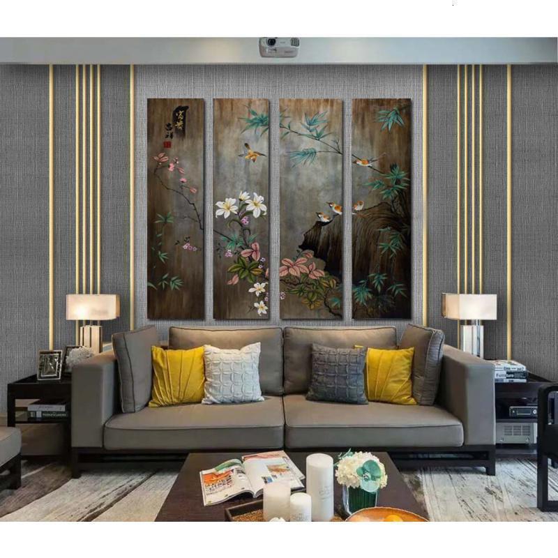 BONJEAN新中式屏风家庭客厅卧室书房隔断现代简约折屏实木装饰背景墙高清大图