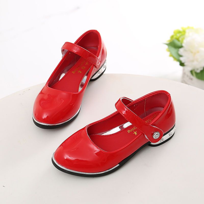 小冬瓜女童皮鞋儿童高跟小皮鞋中大童软底防滑演出女孩皮鞋红色26码