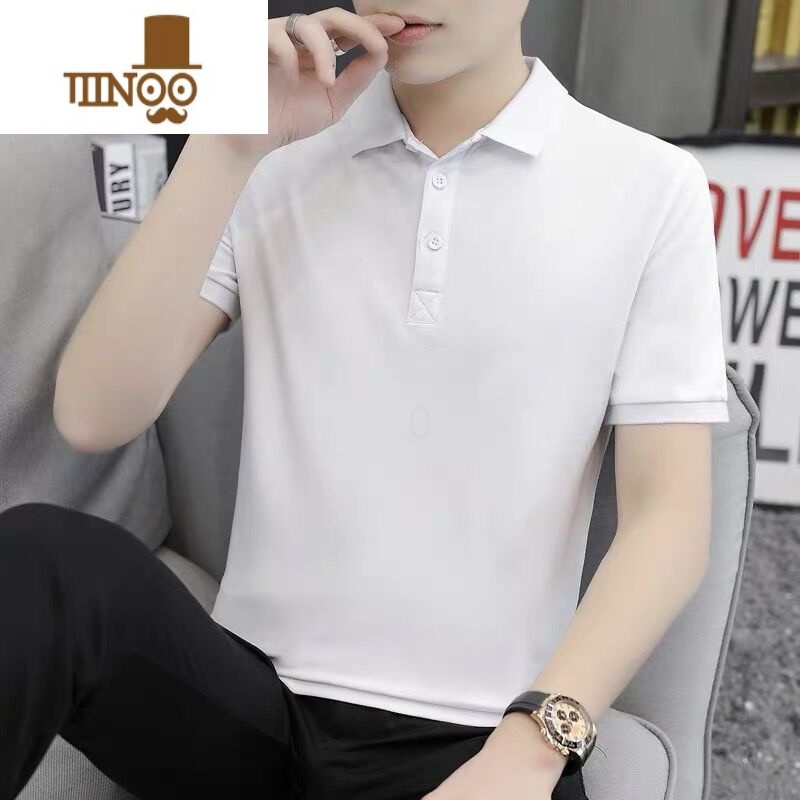 YANXUpolo衫男2022夏季新款带领短袖t恤男翻领修身半袖纯色上衣服潮流T恤高清大图