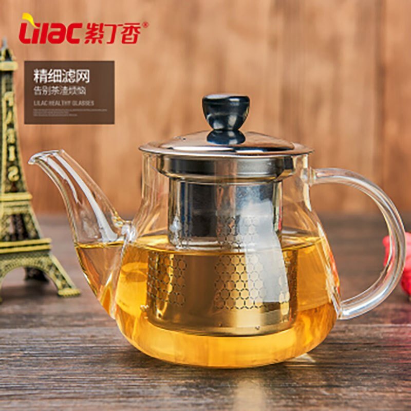 紫丁香手工吹制高硼硅加厚耐高温防爆玻璃泡茶壶套装丁香乐怡壶+莲花杯*4(S814+S103-4)