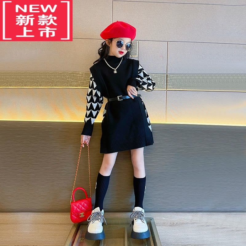 可莉允女童加绒毛衣秋冬装2022新款大童时髦洋气炸街儿童冬季针织连衣裙图片
