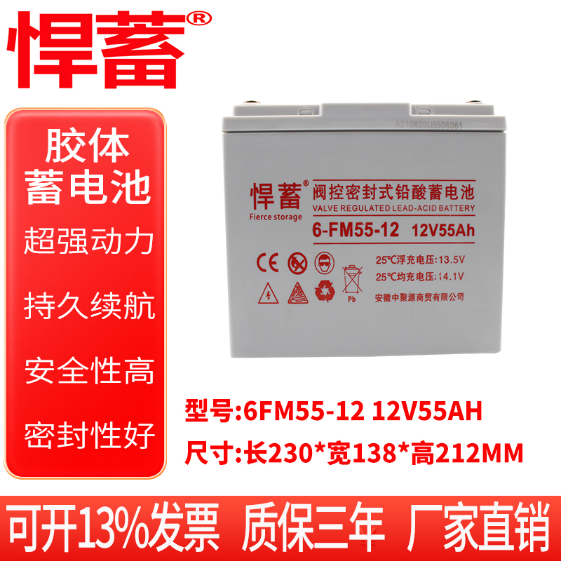 12V55AH阀控式铅酸蓄电池电瓶UPS直流屏机房EPS通讯应急6FM55-12