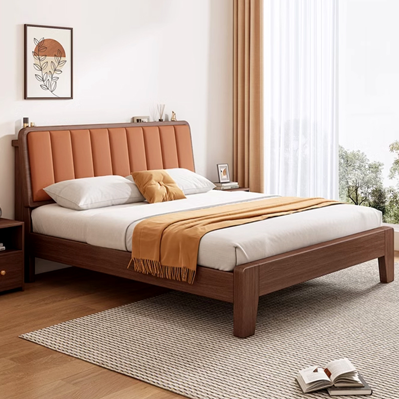 宏企家具 床 实木床1.5米软包双人床 现代简约1.