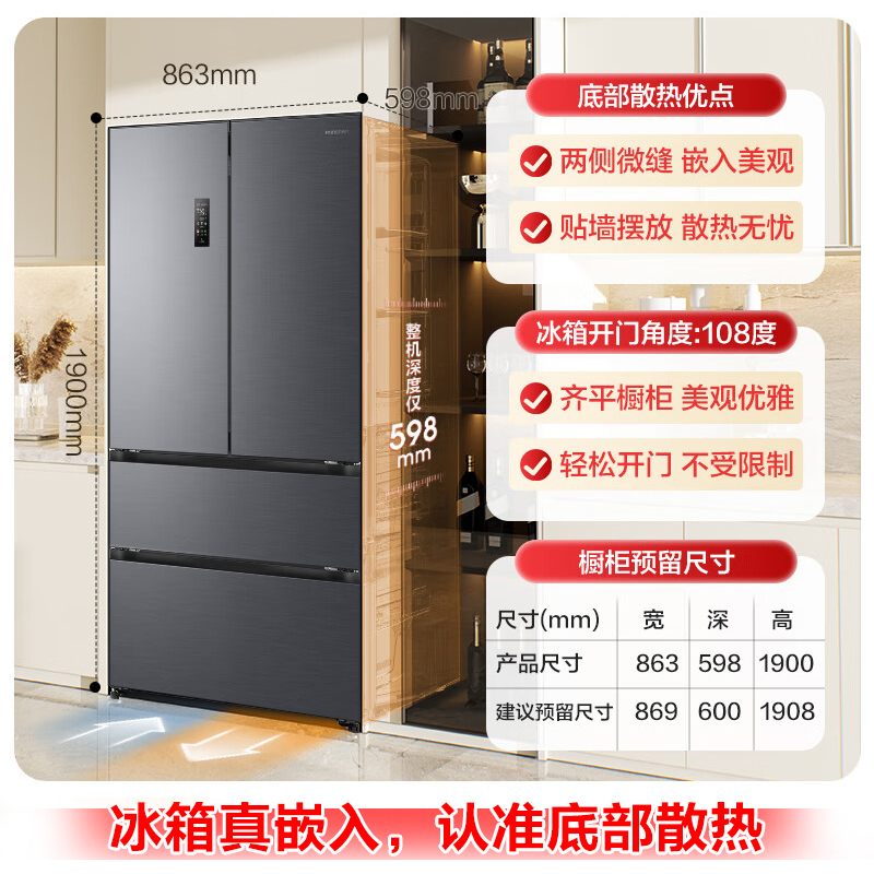 容声方糖515升主动净味双系统法式多门四开门超薄嵌入式电冰箱一级能效灰色冰箱 BCD-515P60FZMAD高清大图